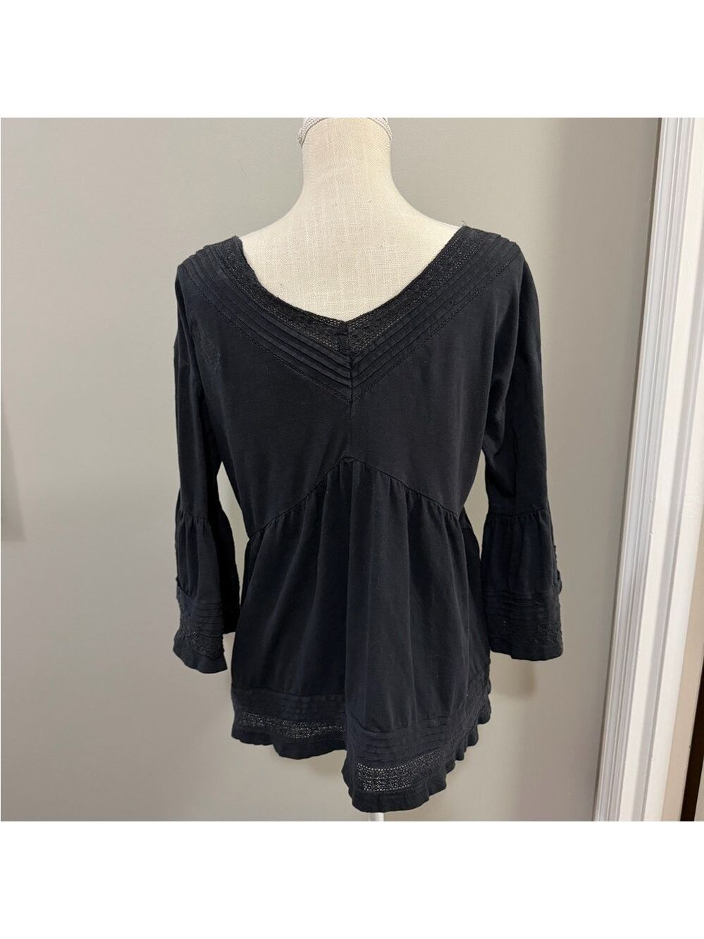 Anthropologie Siobhan Black Babydoll Top with Textured Details. Size M